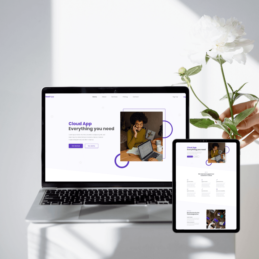 Site Cloud App présenté sur ordinateur portable et tablette