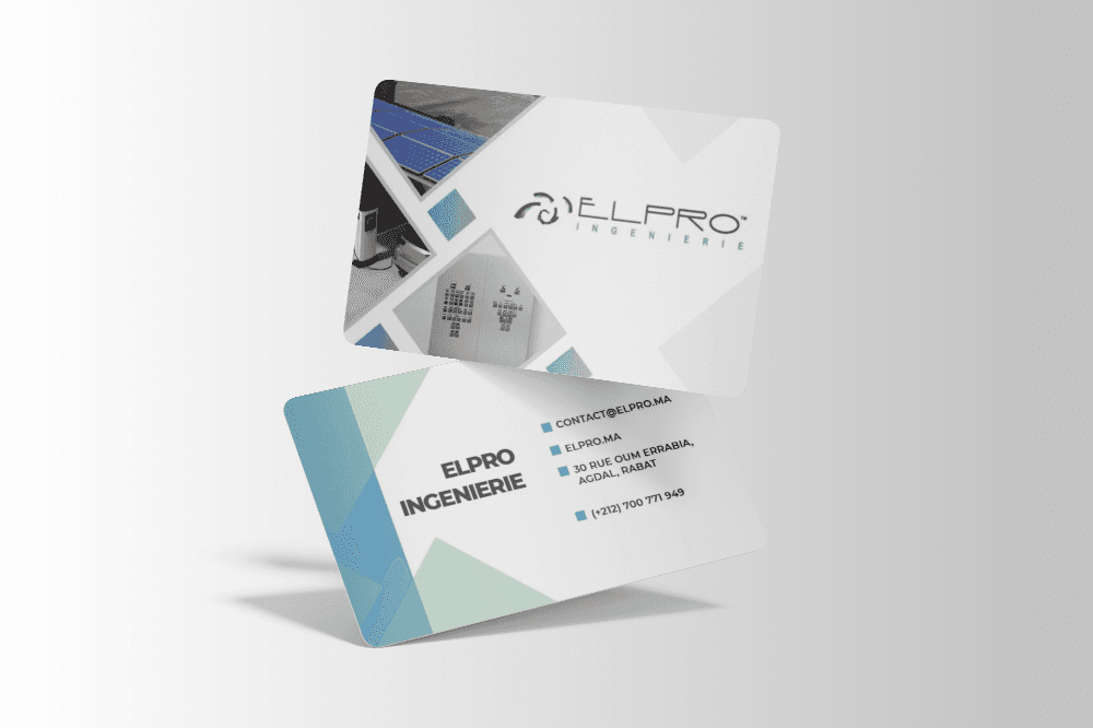Cartes de visite Elpro Ingénierie en suspension
